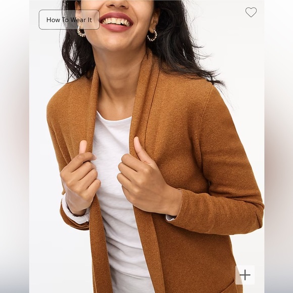 J. Crew Factory NWOT Sweater Blazer Tan X-Small Pockets Long Line Open Front - Picture 3 of 11